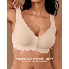 SHARICCA Women's Front Closure Bra - Without Underwire, V Neck, Wavy Edges, Push Up Bras, Soft, Comfortable, Seamless Bralette, Skin-1p02, M