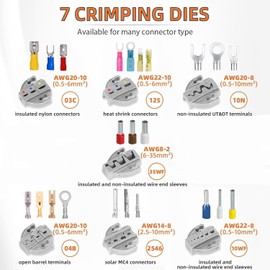 KF CPTEC Ratcheting Crimping Tool Set 9 PCS - Quick-Exchange Jaws for Heat Shrink, Open Barrel, Insulated & Non-Insulated Ferrules, Solar Connectors - Ideal for DIY & Electrical Repairs