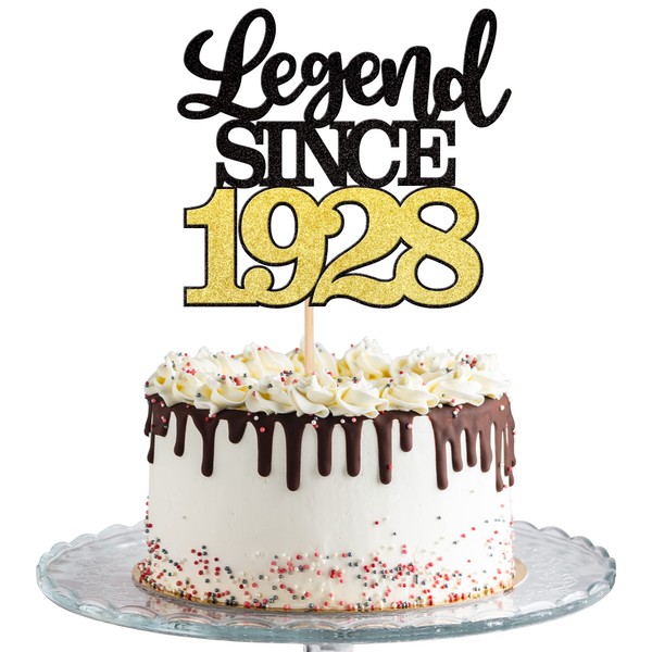 1 decoración para tartas de leyenda desde 1928 con purpurina, noventa y cinco felices, 95 años, decoración de tartas para 95 años, suministros de decoración de tartas para 95 cumpleaños, boda, aniversario, fiesta