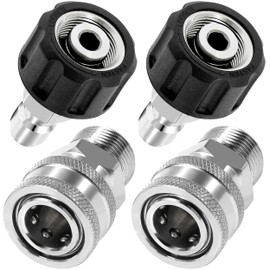 Tool Daily Pressure Washer Adapter Set, Quick Connect Kit, M22 14mm to M22 Metric Fitting, Stainless Steel, 5000 PSI, 4 Pcs