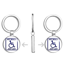HJ Media Not Really Handicapped Just Lazy (Funny Wheelchair Disabled) Metal Round Metal Key Chain Keychain Ring