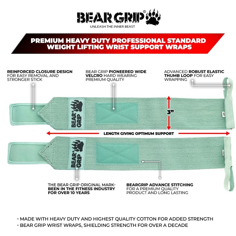 BEAR GRIP - Weight lifting wrist support wraps (Sold in