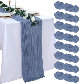 pepmily 8 Pack Dusty Blue Cheesecloth Table Runner 10ft Boho Gauze Fabric 120 Inch Cheese Cloth Table Runner Rustic Sheer for Romantic Wedding Decor Baby Shower Party Table Centerpiece Decoration