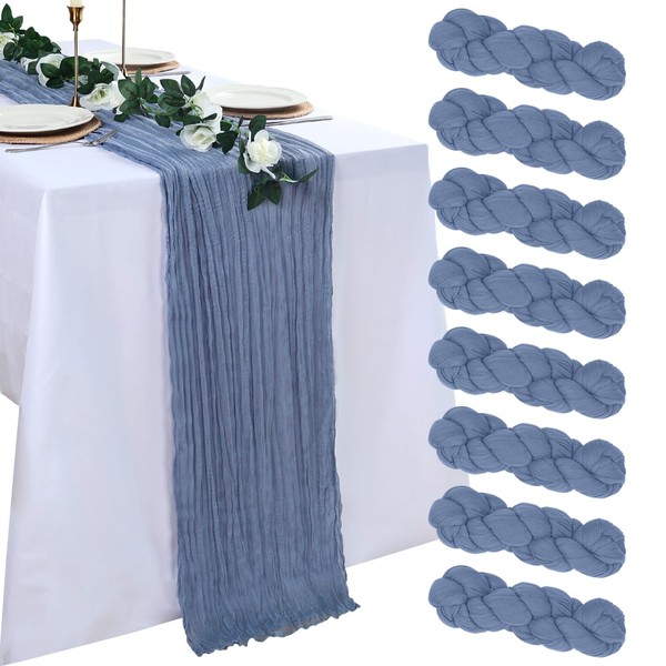 pepmily 8 Pack Dusty Blue Cheesecloth Table Runner 10ft Boho