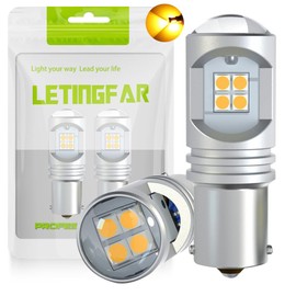 S25 LED Single Yellow Explosive Light S25 LED Back Lamp with Built-in Canceller, Amber, 1156 BA15S, P21W, Pin Angle, 180 Degrees, 12 Rungs, 3030SMD, Non-Polarity, For 12V-24V Cars, 50,000 Hours