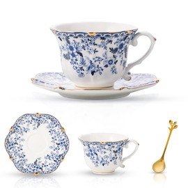 TATSUMI Country Roses Bone China Tea Cup and Saucer Set, 3 Pieces, Vintage Style, For Women and Tea Parties (Pink)