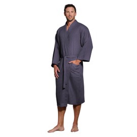 Turquaz Lightweight Long Waffle Kimono Spa Robe for Men