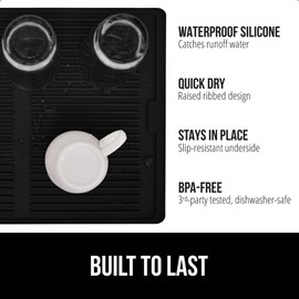 Gorilla Grip GORILLA GRIP 100% BPA-Free Silicone Dish Drying Mat for Kitchen Counter, Multiple Uses, Heat Resistant Dishwashing Mats, Quick Dry Waterproof Sink Liner, Fits Under Rack, Easy Clean, 16"x12", Black