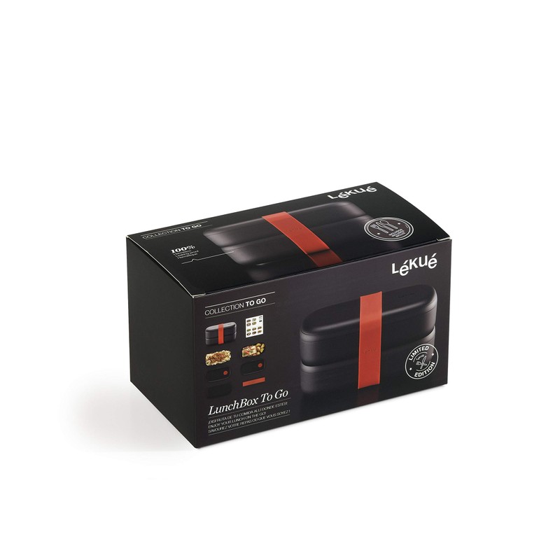 Lékué Hermetic Lunch Box for Food with Cutlery, Polypropylene, Black,
