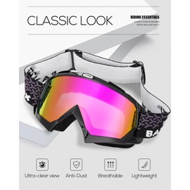 BATFOX Motorcycle Glasses Goggles Dirt Bike Motocross Safety ATV Tactical Riding (HD Purple-Black, Adult)