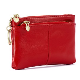 ZOOEASS Women PU Leather Zip Mini Coin Purse With Key Ring Triple Zipper Card Holder Wallet(Red)