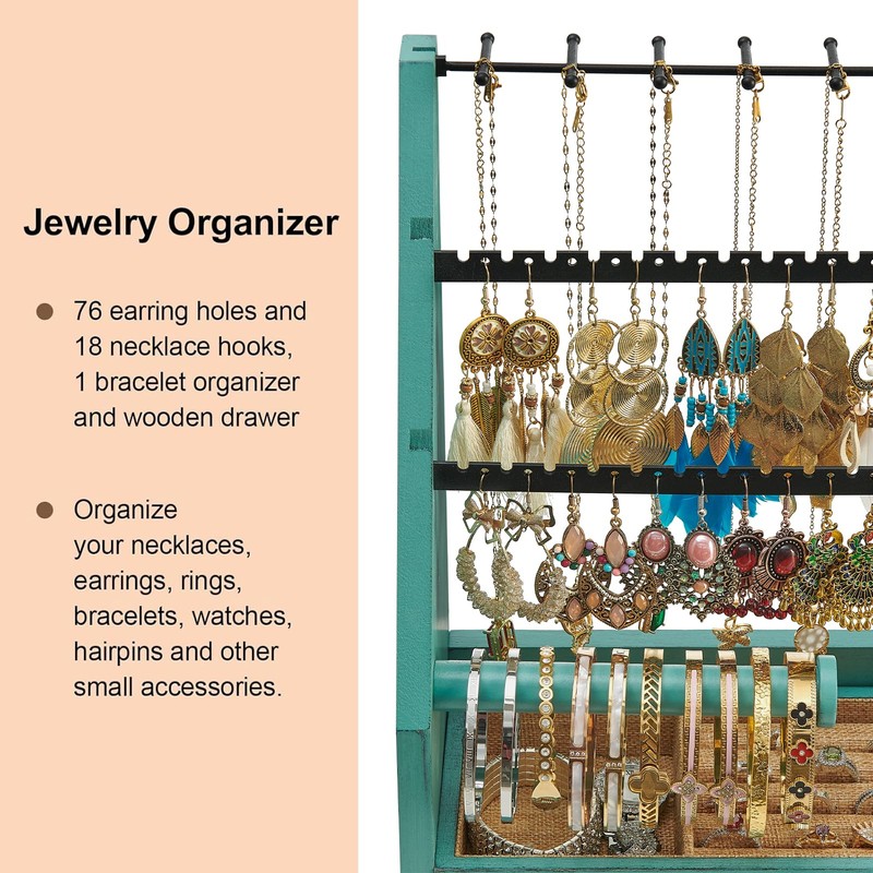 Earring Organizer, Rustic Wood 5 Layer Jewelry Organizer Stand