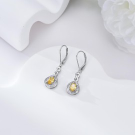 VONALA Infinity Citrine Hanging Earrings Women's Silver 925 Citrine Infinity Earrings Hanging Citrine Jewellery Gift for Girlfriend Mother Daughter Sister, Sterling Silver, Citrine