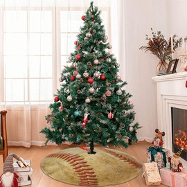 Sport Baseball Print Christmas Tree Skirt Funny Tree Mat for Farmhouse Xmas Holiday Party Decorations Indoor Outdoor 36 Inch