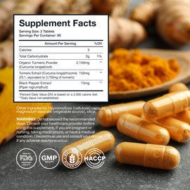 Turmeric Curcumin Supplement, 2300 mg Turmeric per Serving with Black Pepper Extract for Absorption Support, Daily Joint & Immune Support, Vegan, Non-GMO, 180 Capsules (90 Day Supply)