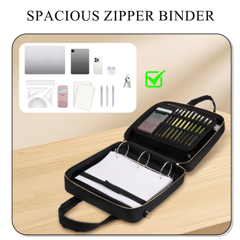 Quoyiyo Zipper Binder | 3 Inch O-Ring, 600 Sheet Capacity