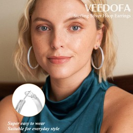 VEEDOFA Large 925 Sterling Silver Rhinestone Hoops Earrings for Women Thick Diamond Hoop Earrings for Women