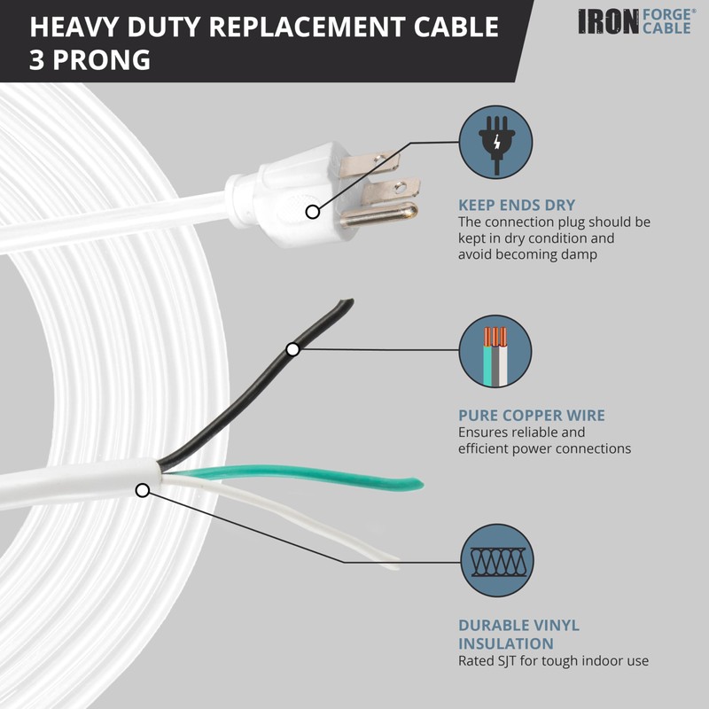 Iron Forge Cable 12 Gauge Power Cord Replacement - 10ft,15