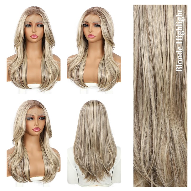 Blonde mix Brown 13x4 Layered Synthetic Lace Front Wig for