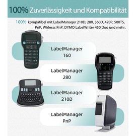 EazeID D1 45013 12 mm x 7 m Compatible Dymo D1 S0720530s Label Manager 160 210D 280 360D Label Tape, as Replacement for Dymo 45013s A45013 D1 Label Tape 12 mm, D1 Label Tapes 12 mm Black on White