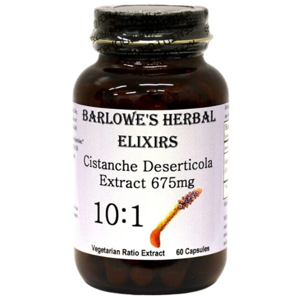 Barlowe's Herbal Elixirs Cistanche Extract 10:1-60 675mg VegiCaps - Stearate Free, Bottled in Glass!