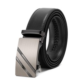 WERFORU Men's Belt, Adjustable Leather Ratchet Belt, 3.5 cm Fit, Men's Automatic Buckle Belt for Suit Jeans, C-black with gunmetal