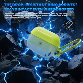 KINOVEX Waterproof Case for AirPods Pro and AirPods Pro 2 Wireless and USB-C Charging Compatible, One Piece Design, High Drop Protection Case with Carabiner (Green+Blue)