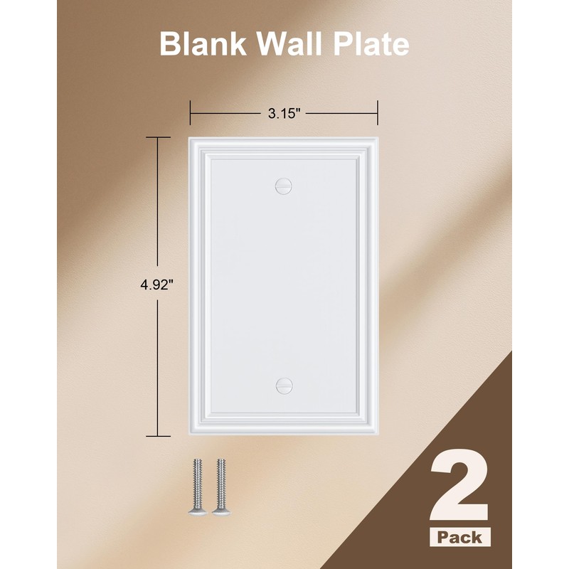 TREEWELL 2-Pack Single Blank Wall Plates, Durable Solid Zinc Alloy