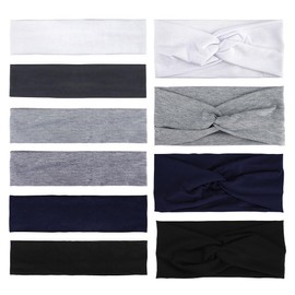 AHONEY Headbands for Women Non Slip, 10 Pack Thin Hair Band & Wide Twist Headband for Women's Hair, Cotton Elastic Hair Accessories for Workout Yoga Running (Grey)