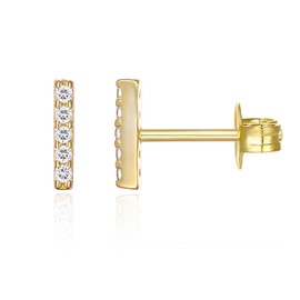 PAVOI CZ Stud Earrings: 14K Gold Plated Sterling Silver Dainty Mini Bar Stud Earrings (Yellow)