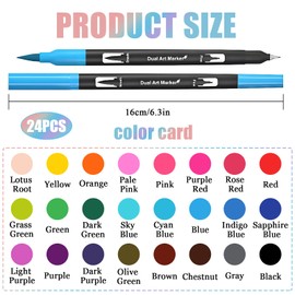 OEEYYT Colouring Pens Dual Tip Brush Pens 24 Colors for Adults Felt Tip Pens Watercolour Fineliner Pens Markers, for Drawing Calligraphy Colouring Books Sketching, for Adults and Kids