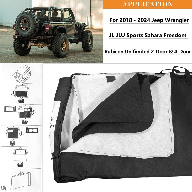 Soft Top Window Storage Bag for 2018-2025 Jeep Wrangler JL