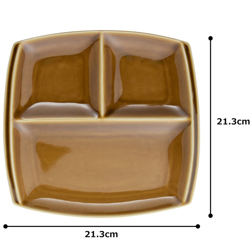 titto P37502 3-Compartment Dish (Square), Brown
