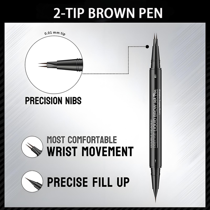 Microblading Brow Pen – Dual-Ended with Spoolie Brush – Long-Wear,