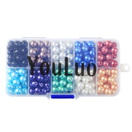 YouLuo 250Pcs Glass Pearl Beads 8mm 10 Colors Multicolor Pearl Round Loose Beads with Holes for Jewelry Making Filler Beads for Craft Bracelet Earrings Necklaces (Pearl Luster Mixed Colors #2, 8mm)