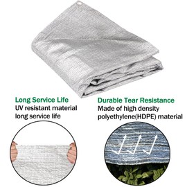 95% Aluminum Foil Shade Cloth Heavy Duty Shade Mesh Tarp Sun Block Fabric Cover Canopy Sun Pet Shade Garden 10ft x 10ft