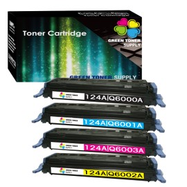 Green Toner Supply (Pack of 4) Compatible Replacement for HP 124A Toner Cartridge Q6000A Q6001A Q6002A Q6003A Work for HP Color Laser-Jet 1600 2600n 2605 2605dn CM1015 CM1017 Printer (BCYM)