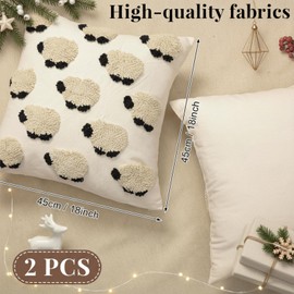 Tranqun 2 Pcs 18 x 18 Inch Farmhouse Sheep Throw Pillow Covers, Animal Square Sheep Pillow Cases, Decorative 3D Embroidered Throw Pillows Cases for Sofa Couch Farmhouse Bedroom Home Decoration
