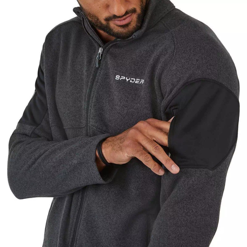 Spyder Men's Fleece Empire Full Zip Pockets Logo Jacket Black,
