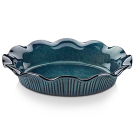 vancasso Stern Ceramic Pie Pan for Baking, 9 Inch Pie Plates with Ruffled Edge, Deep Dish Pie Pan for Apple Pie and Quiche, Large Pot Pie Baking Dishes, Thanksgiving Gifts - Green