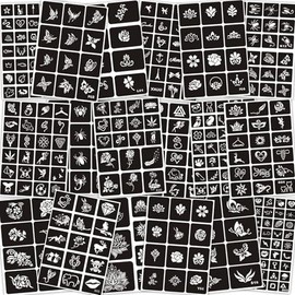 Temporary Tattoo Stencils for Women Girls and Kids, 409+ PCS Henna Tattoo Stencil Kit,Temporary Indian Arabian Glitter Airbrush Tattoo Stencils for Face Body Paint DIY