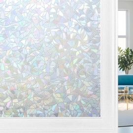 Volcanics Rainbow Window Privacy Film, Decorative Stained Glass Window Film, Static Window Clings, Heat Control Window Tinting Film Window Stickers, Grayish Silver, 17.5 x 78.7 inches
