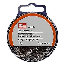 Prym Stecknadeln, 0,60 x 34mm, silberfarbig, 25g, Dose mit Aufhänger, Stahl, 34 x 0,6mm