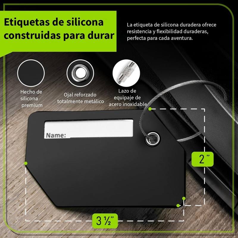 Timotech Set de 4 Etiquetas de Silicona para Equipaje, Etiquetas