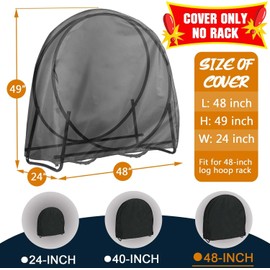 IC ICLOVER 48 Inch Firewood Log Hoop Cover Only, 600D Heavy Duty Outdoor Log Round Rack Cover, Waterproof Wood Ring Trap Pile Holder Storage Cover with Double-through Zipper & Wind Proof Buckles
