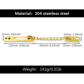 Stainless Steel Door Chain, Security Chain for Door Lock with 4 Screws, Door Chain with Latch Protection, Door Chain, Sliding Chains for Home, Apartment, Hotel, Bedroom, Window (Gold)