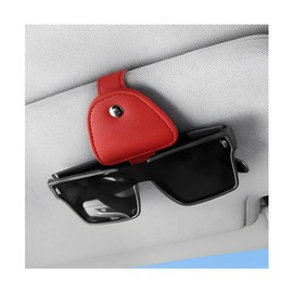 Sandfren Car Sun Visor Sunglasses Holder, Magnetic Leather Vehicle Eyeglasses Clip Mount Hanger, Automotive Interior Glasses Organizer Accessories, Universal for SUV RV Truck (Red)