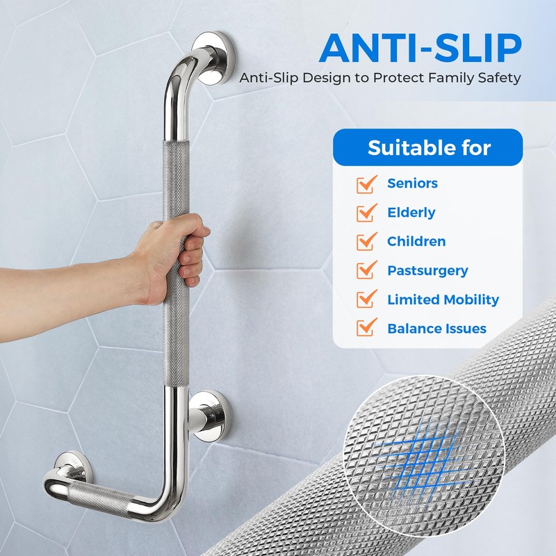 L-Shaped Grab Bars for Shower, 24x12 Inch Stainless Steel Grab