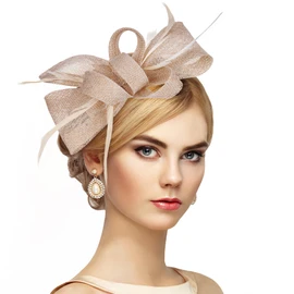 Zinniday Champagne Bow Victoria Fascinators - Vintage Derby 2025 Attire Hat with Hairpin,1920s 50s Feather Tea Party Hats for Women Lady Girls Masquerade Ball Cosplay Party Costume Headwear