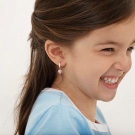 925 Sterling Silver Girls Small Hoop Pink Cubic Zirconia Romantic Heart Dangle Earrings, Stylish Huggie Hoop Earings for Young girls & Pre Teens Daily Formal and Casual Outfits